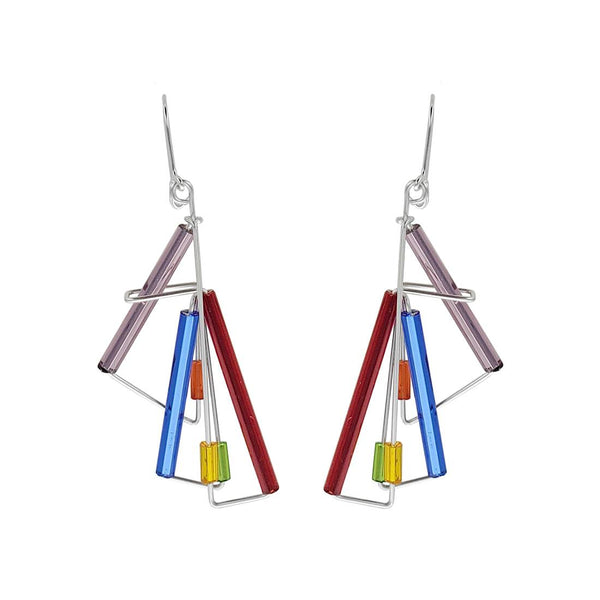  Barbie Levy Abstract Colorful Double Fan Earrings