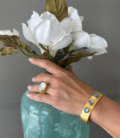 Betty Carre Crowned Tanzanite Golden Cuff Bracelet On