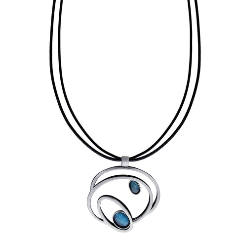 Christophe Poly Asymmetrical Ovals With Blue Necklace