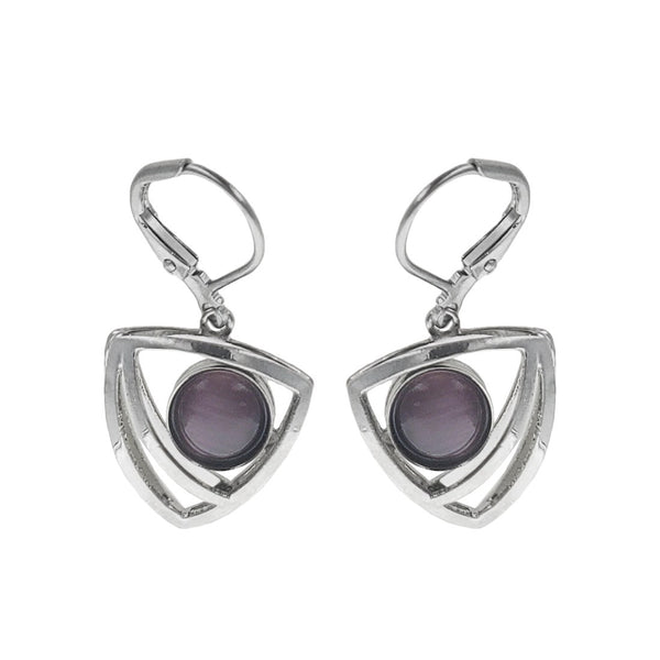 Christophe Poly Gentle Geometry Soft Edge Triangle With Purple Lever Back Earrings