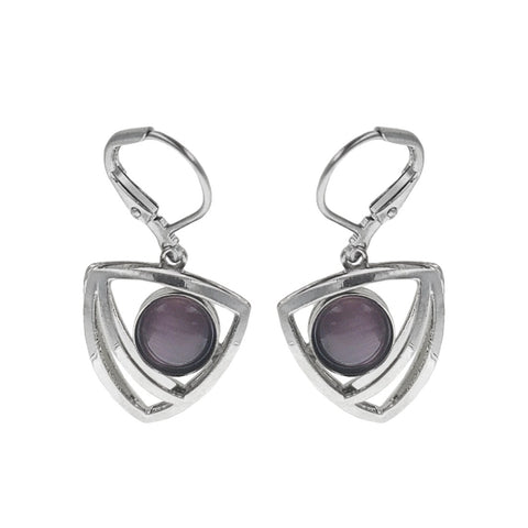 Christophe Poly Gentle Geometry Soft Edge Triangle With Purple Lever Back Earrings