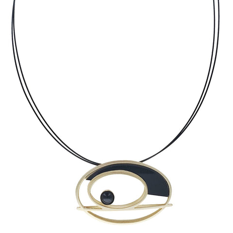  Christophe Poly Gilded Deco Ovals Pendant Necklace