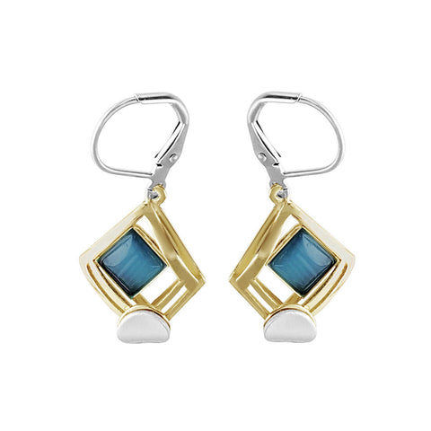 Christophe Poly Gold Blue Squares Leverback Earrings
