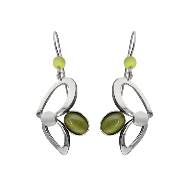 Christophe Poly Green Oval Double Silver Petals Earrings