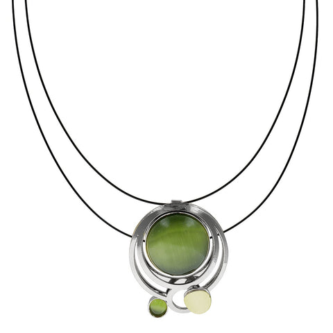 Christophe Poly Green Silver Frame Pendent Necklace