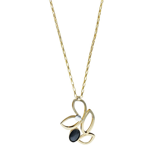  Christophe Poly Open Petals Deep Tanzanite Glass Long Chain Necklace