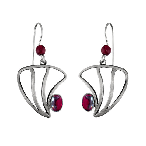 Christophe Poly Red Silver Butterfly Wing Earrings