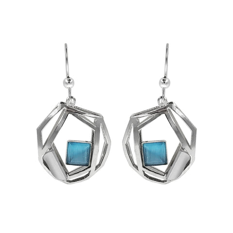 Christophe Poly Silver Web With Blue Square Earrings