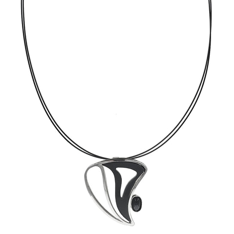 Christophe Poly Sliding Silver Black Pendant Necklace