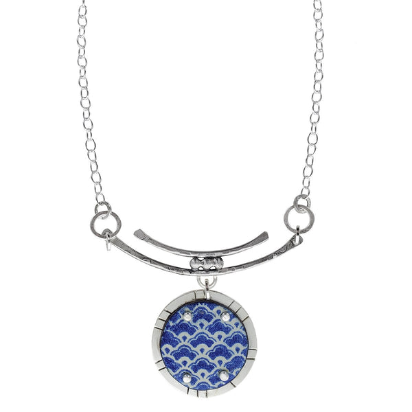 Cobalt Blue Arabesque Geometric Pendant Necklace