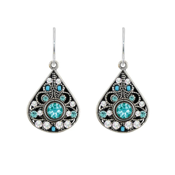 Firefly Mosaics Blue Ice Filigree Pear Drop Earrings