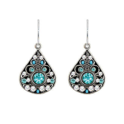 Firefly Mosaics Blue Ice Filigree Pear Drop Earrings