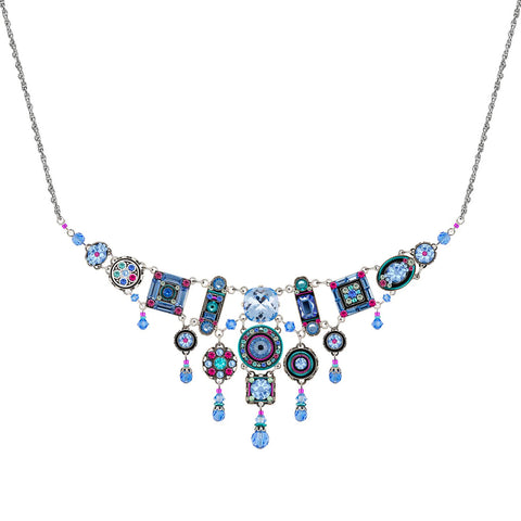 Firefly Mosaics Elaborate La Dolce Vita Colorful Blue Crystal Necklace