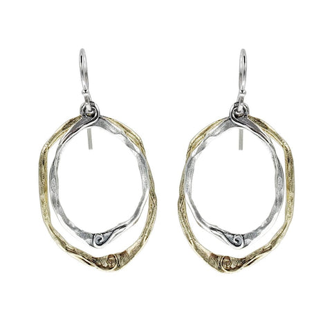 Israeli Artisan Silver Gold Nestled Hoops Earrings