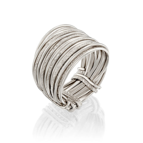 Israeli Etched And Bright Silver Strands Ring