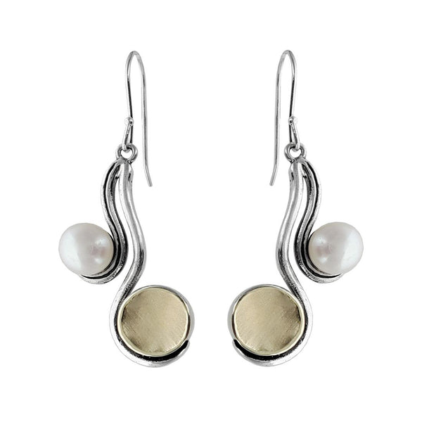  Israeli Gold Pearl Tendril Earrings