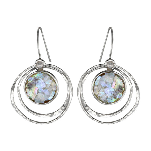 Israeli Mediterranean Roman Glass Pearl Hoop Earrings