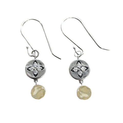 Israeli Petite CZ Diamond Flower Drop Earrings