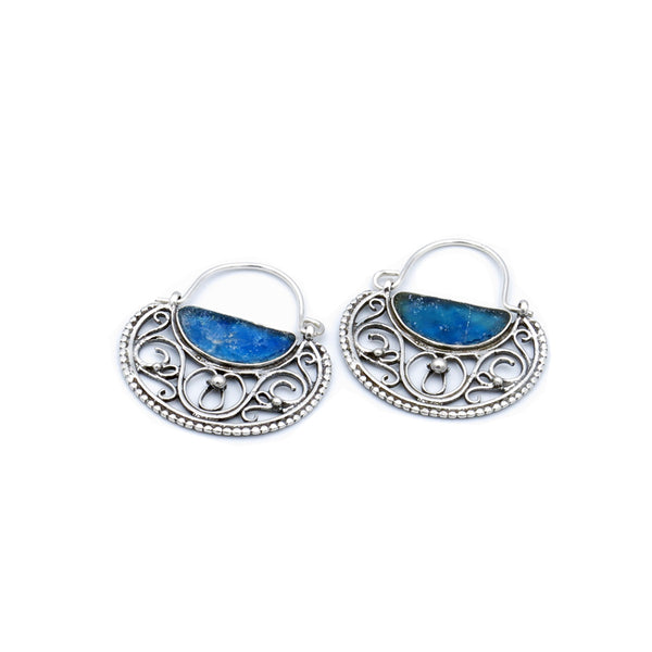 Israeli Roman Glass Filigree Hoop Earrings