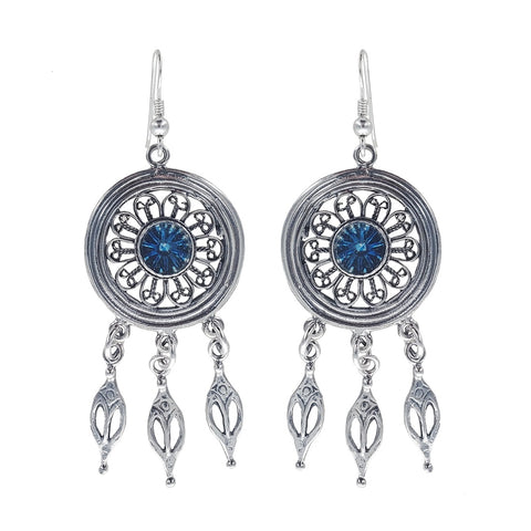 Israeli Roman Glass Filigree Triple Dangle Earrings