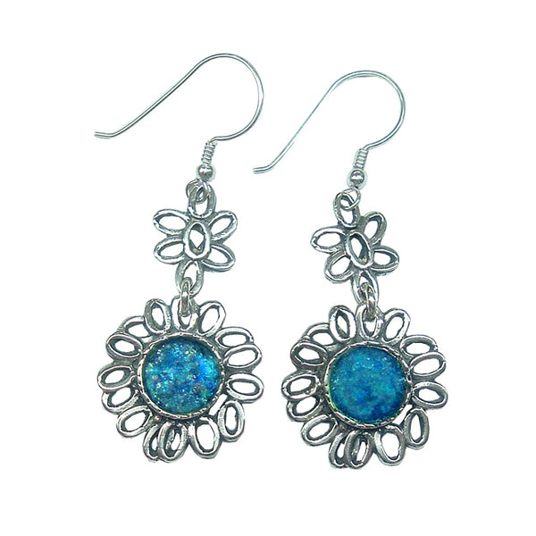 Israeli Roman Glass Floral Elements Earrings