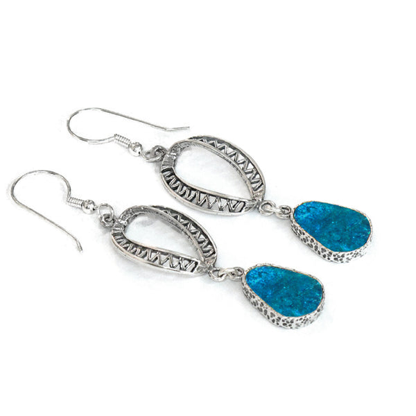 Israeli Roman Glass Mobius Pear Drop Earrings