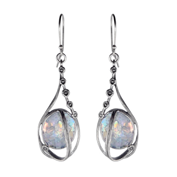 Israeli Roman Glass Trailing Flower Earrings