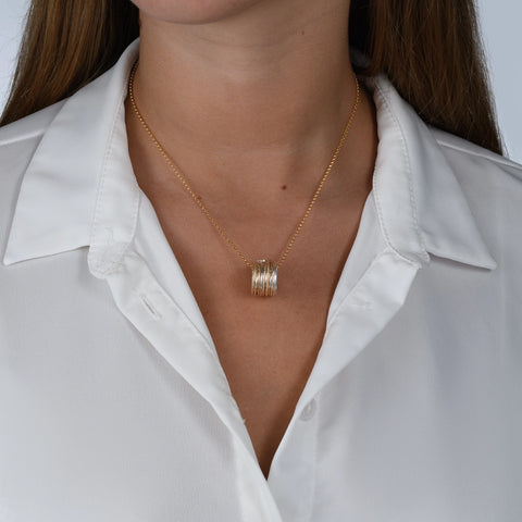 Israeli Shimmering Gold Sterling Open Ring Pendant Necklace On