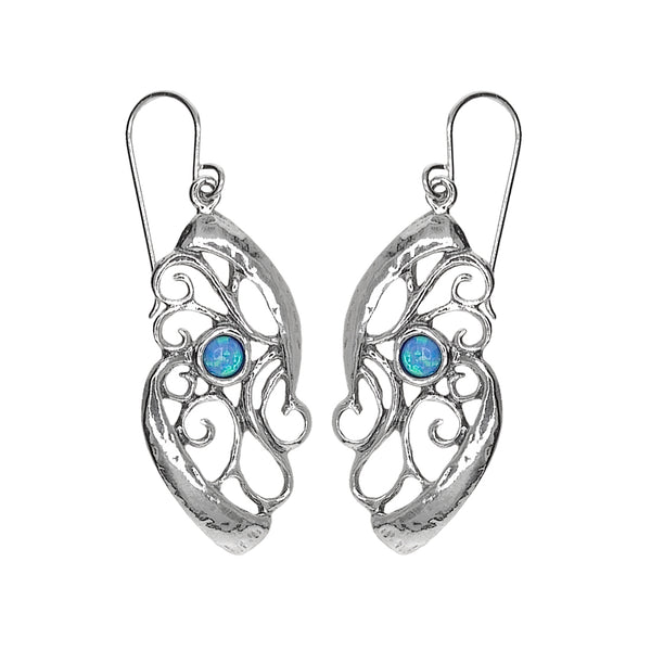 Israeli Silver Swirl Opal Accent Earrings