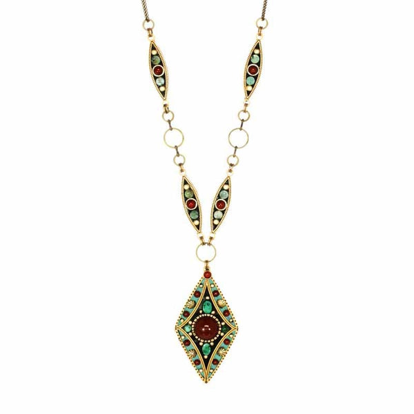 Michal Golan Turquoise Carnelian Earth Diamond Pendant Necklace