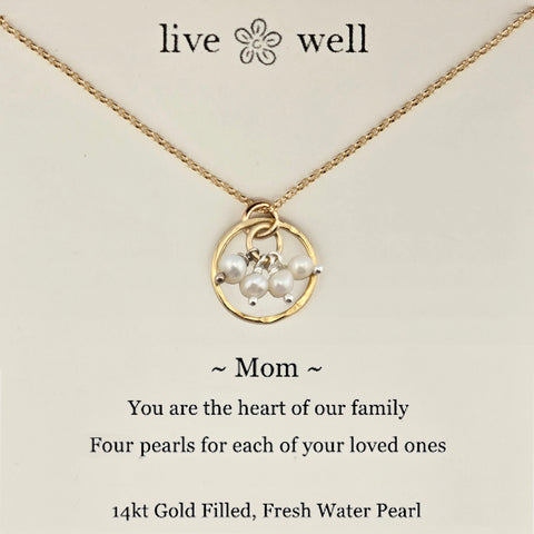 Mothers Love Four Pearls Necklace On Card By Live Well