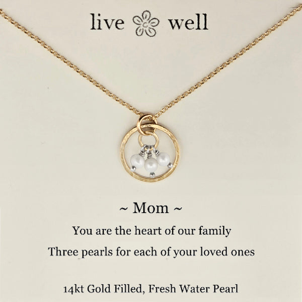 Mothers Love Three Pearls Necklace On Card By Live Well