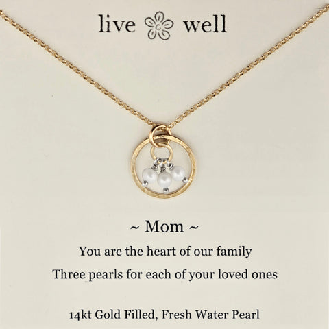 Mothers Love Three Pearls Necklace On Card By Live Well