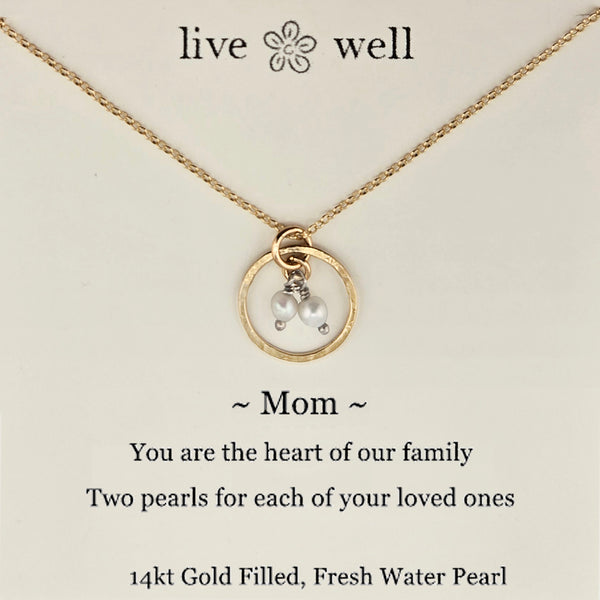 Mothers Love Two Pearls Necklace On Card By Live Well