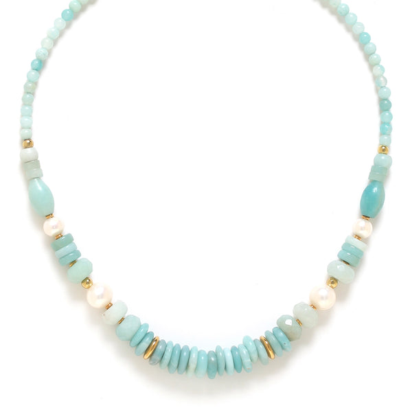 Ori Tao Bijoux Captivating Blend Of Amazonite And Freshwater Pearls Necklace