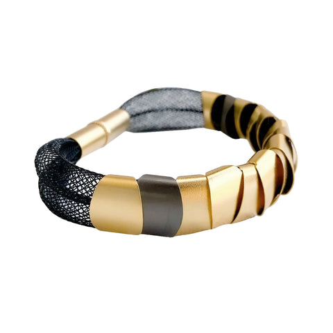 Zzan Israeli Black Mesh Golden Elements Bracelet