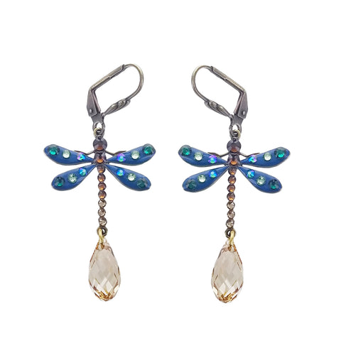 Anne Koplik Blue Dragonfly Faceted Drop Earrings