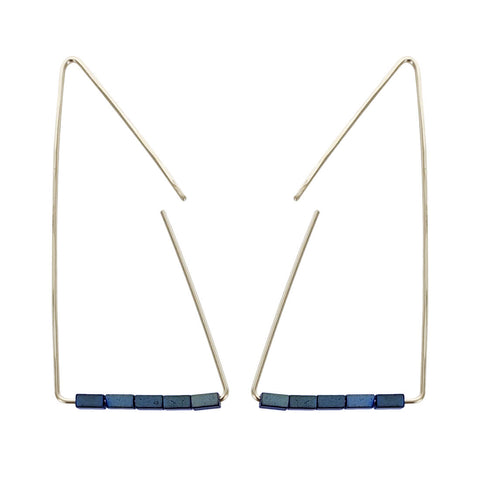 Architectual Triangle Indigo Hematite Earrings