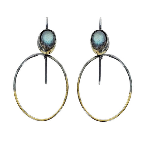 Austin Titus Labradorite Gold Silver Oval Hoop Earrings