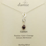 Garnet January Birthstone Infinity Necklace on Quote Card