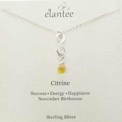 Citrine November Birthstone Infinity Necklace On Card
