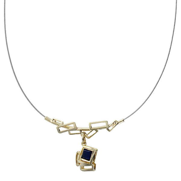  Christophe Poly Gold Rectangles Blue Drop Necklace