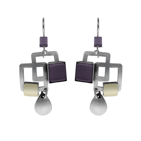 Christophe Poly Layered Squares Purple Drop Earrings