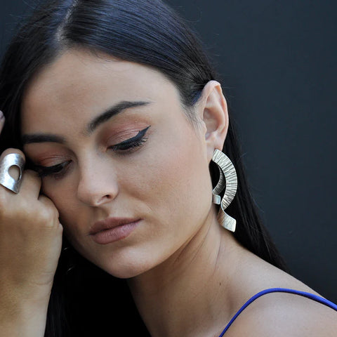 Curling Crescent Moon And Sea Post Earrings On By Aris