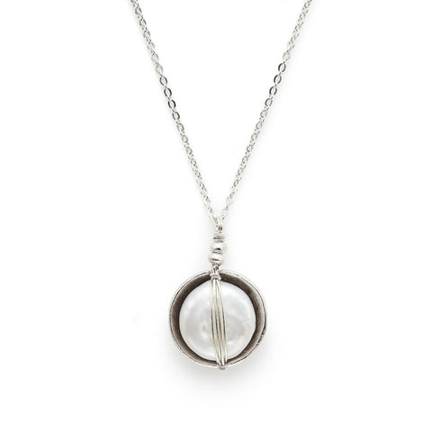 J & I Sterling Wrapped Pearl Spiral Necklace