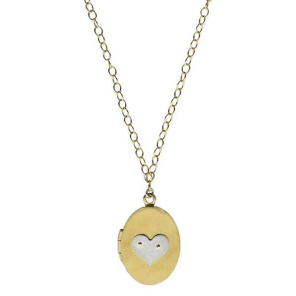 Gold With Sterling Heart Locket Necklace