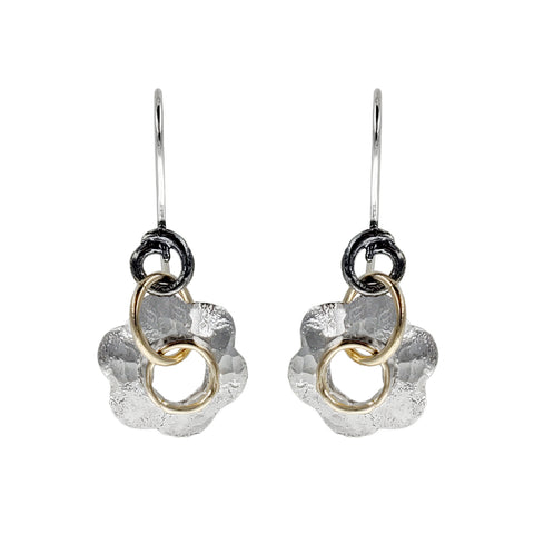  Israeli Dganit Hen Petite Silver Gold Flower Earrings