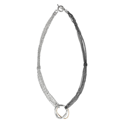 Israeli Dganit Hen Silver Gold Hoop Beaded Chain Necklace Full View