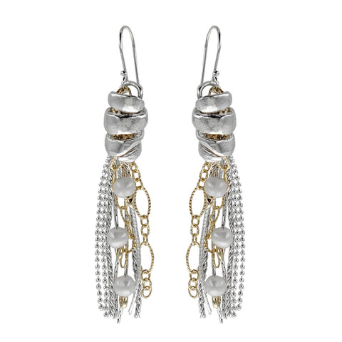 Israeli Dganit Hen Spiraling Tassels And Pearl Earrings