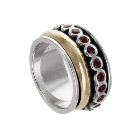 Israeli Garnet Sterling Gold Spinner Ring By Ithil